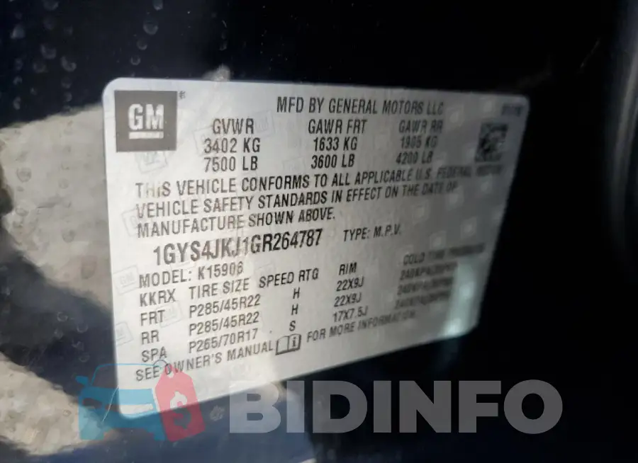 1GYS4JKJ1GR264787 Photo# 14