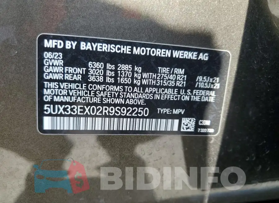 5UX33EX02R9S92250 Photo# 13