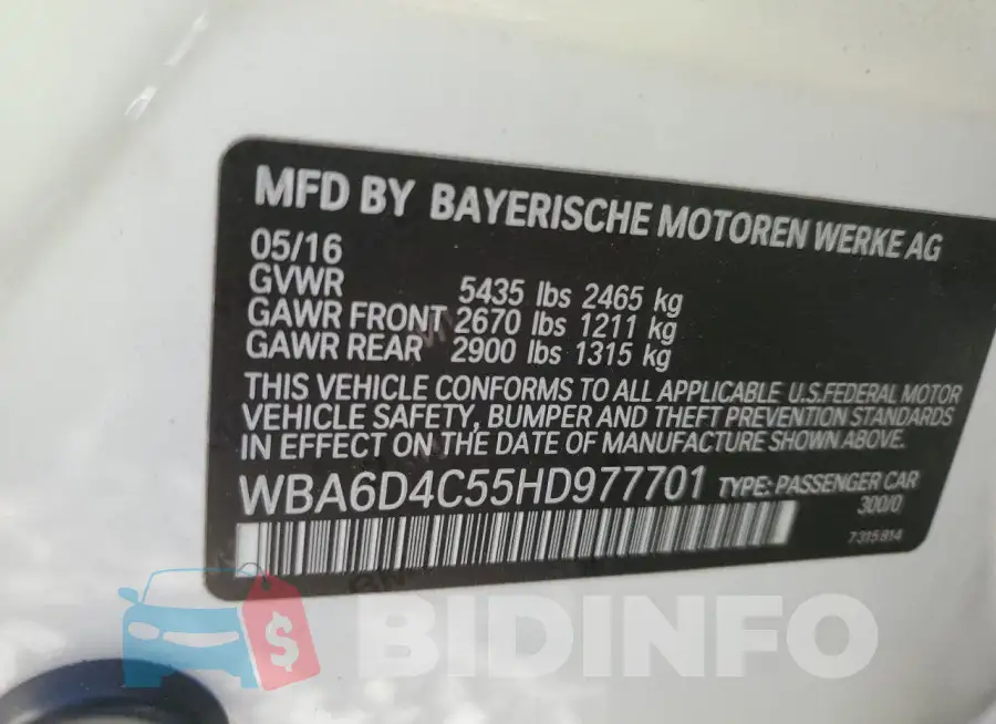 WBA6D4C55HD977701 Photo# 12