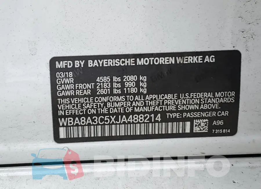 WBA8A3C5XJA488214 Photo# 12