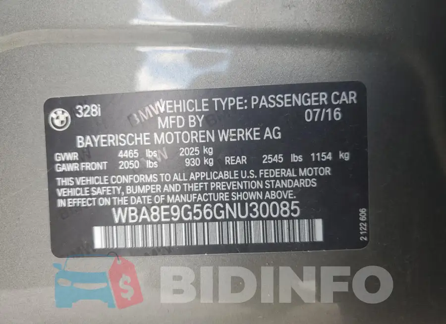 WBA8E9G56GNU30085 Photo# 12