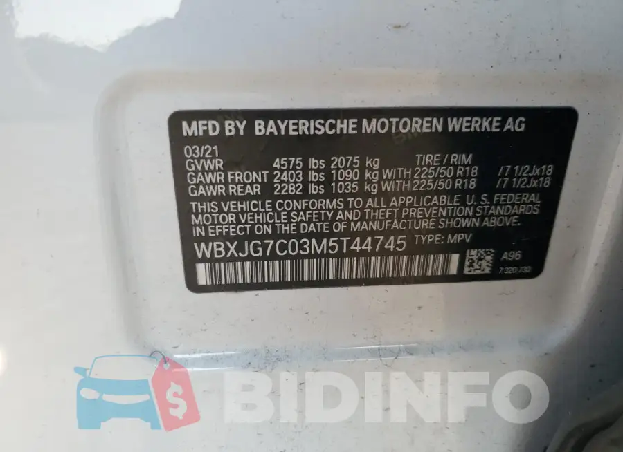 WBXJG7C03M5T44745 Photo# 13