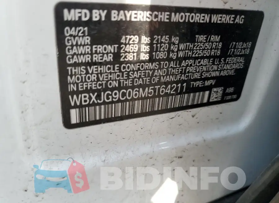 WBXJG9C06M5T64211 Photo# 13