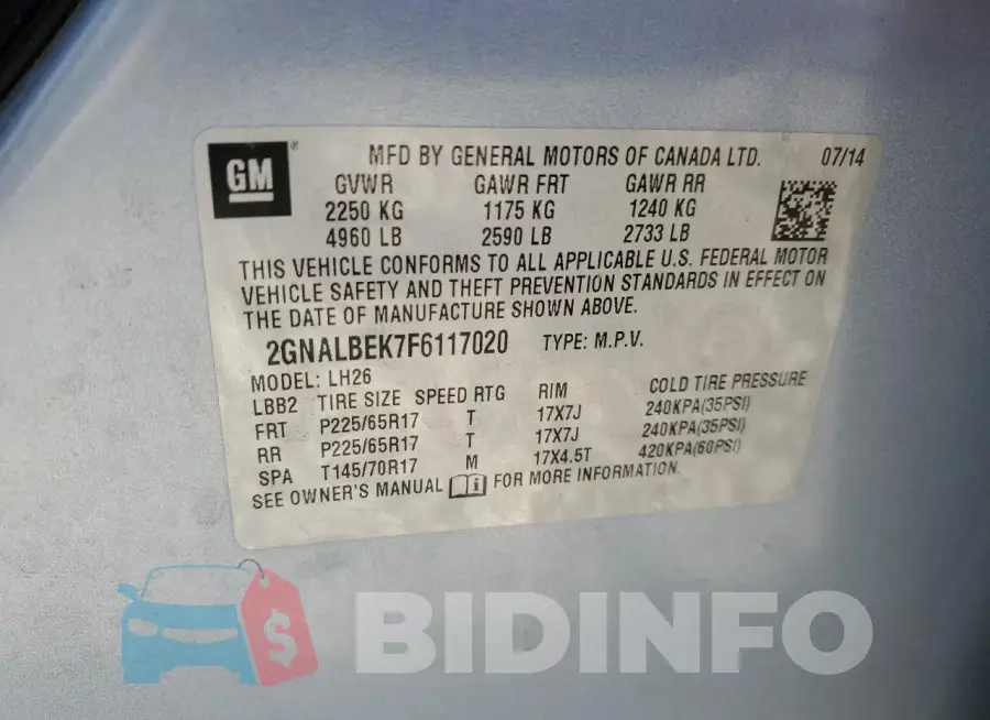 2GNALBEK7F6117020 Photo# 13