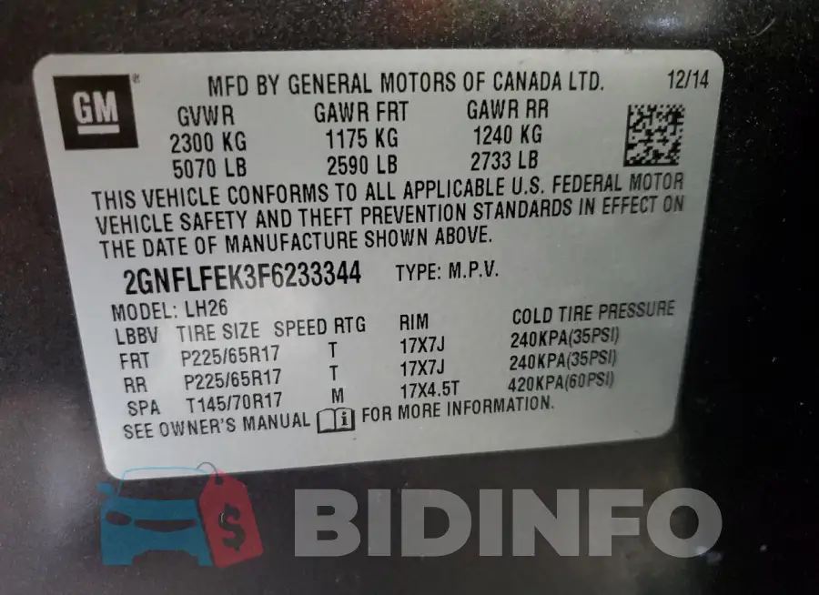 2GNFLFEK3F6233344 Photo# 13