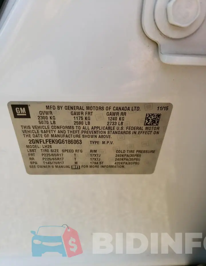 2GNFLFEK9G6186063 Photo# 13