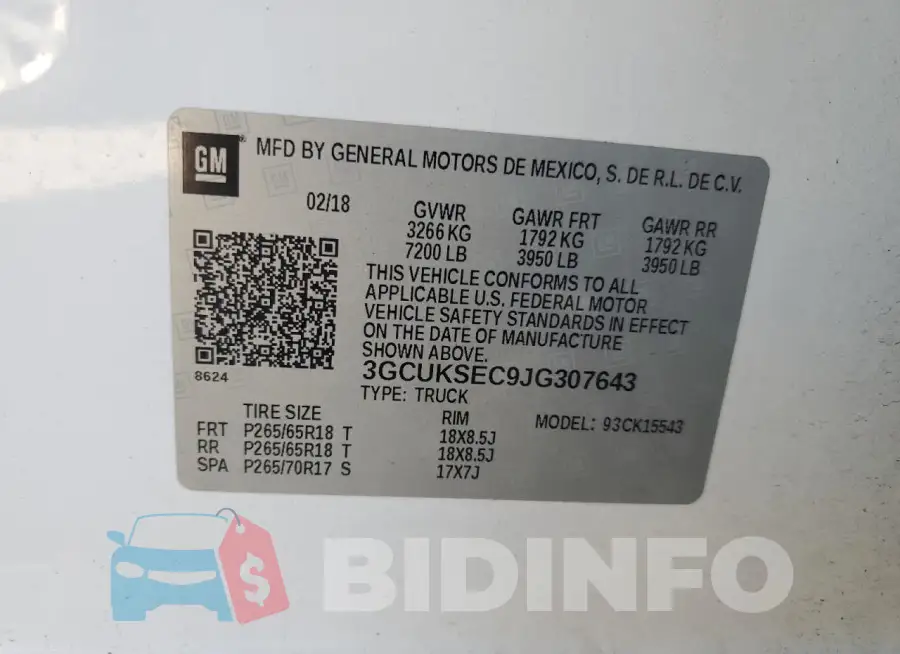 3GCUKSEC9JG307643 Photo# 13