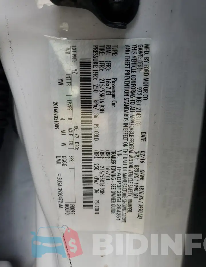 1FADP3F29GL284251 Photo# 12