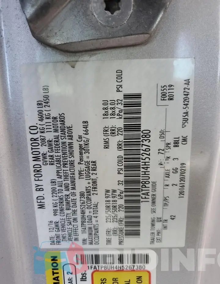 1FATP8UH4H5267380 Photo# 12