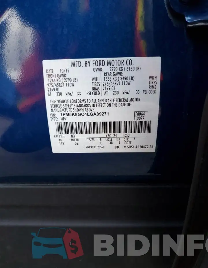 1FM5K8GC4LGA89271 Photo# 14