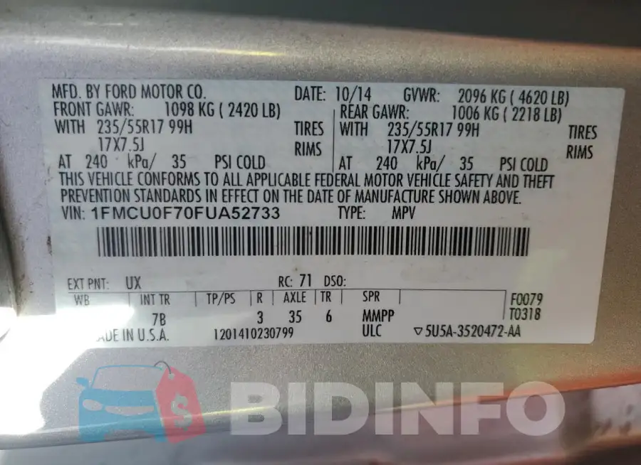 1FMCU0F70FUA52733 Photo# 12