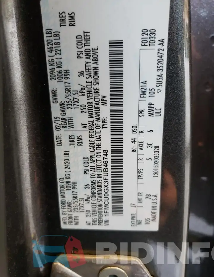 1FMCU0GX3FUB46748 Photo# 14