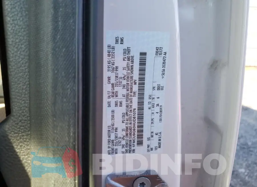 1FMCU9G93HUD81076 Photo# 12
