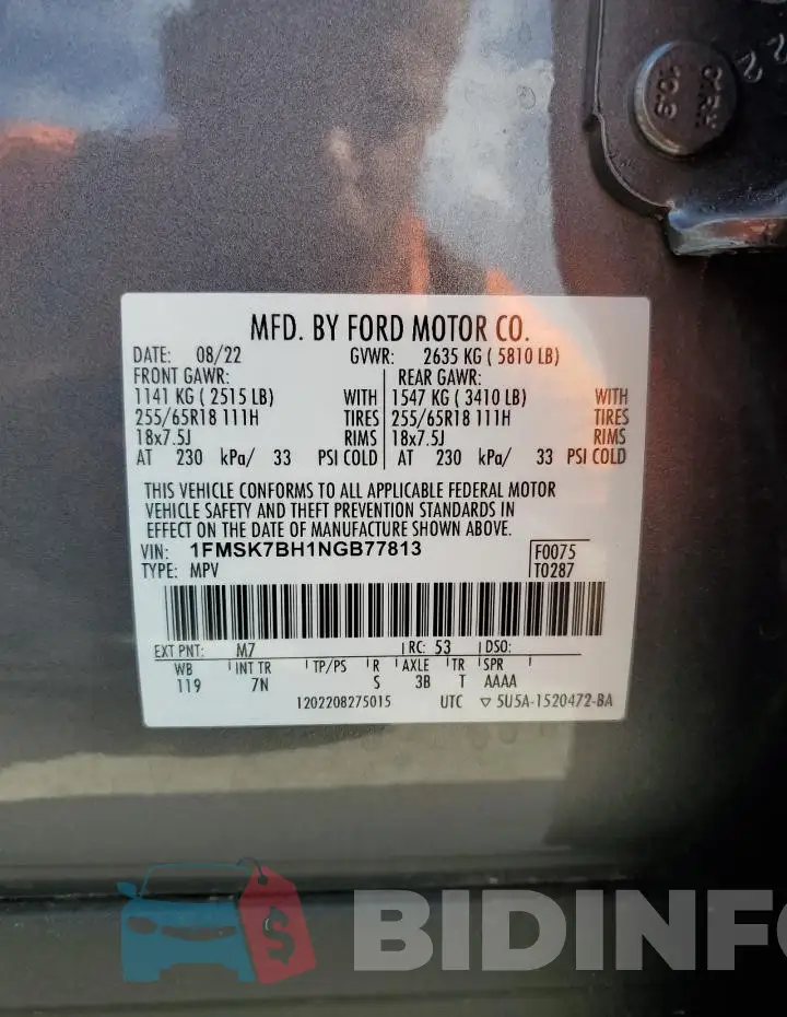 1FMSK7BH1NGB77813 Photo# 13