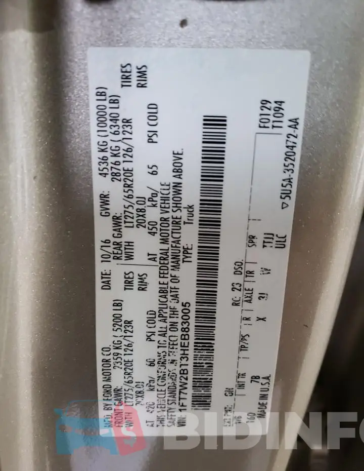 1FT7W2BT3HEB83005 Photo# 13