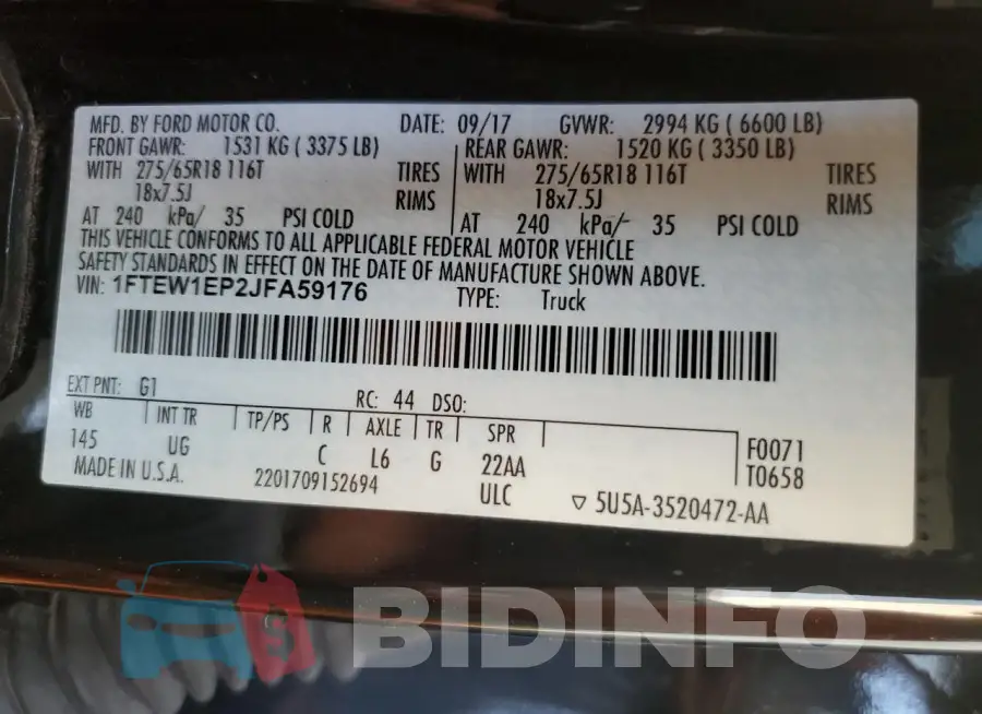 1FTEW1EP2JFA59176 Photo# 13