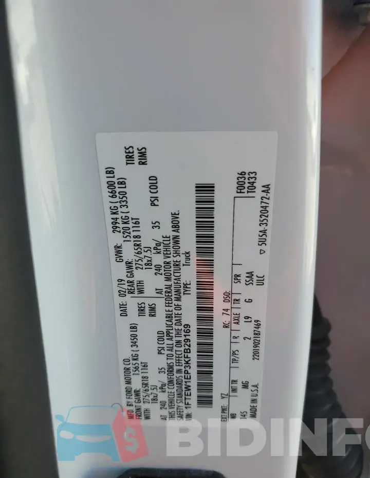 1FTEW1EP3KFB29169 Photo# 12