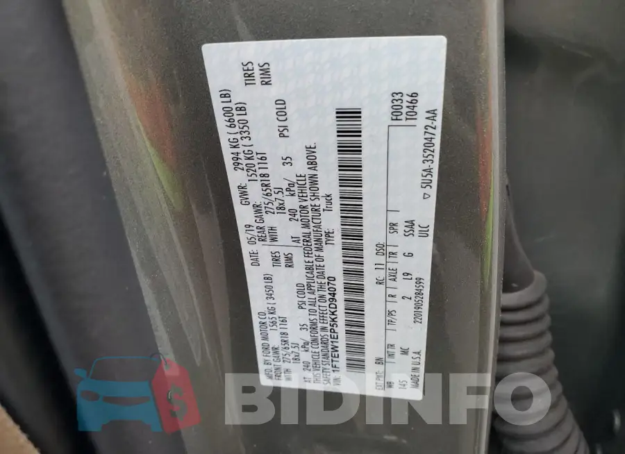 1FTEW1EP5KKD94070 Photo# 13