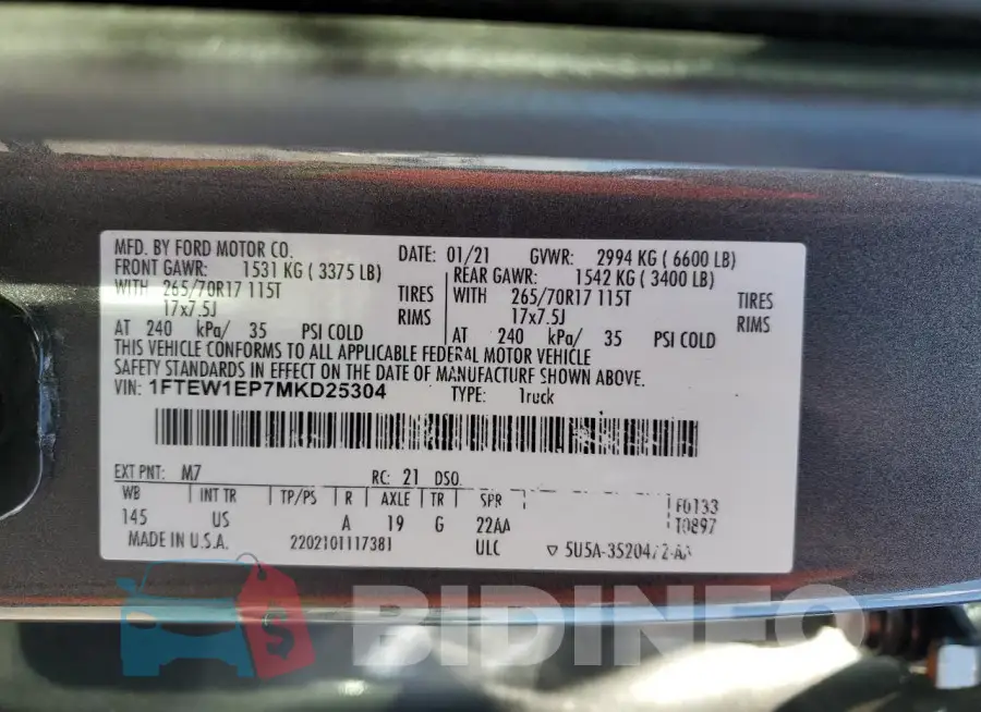 1FTEW1EP7MKD25304 Photo# 12