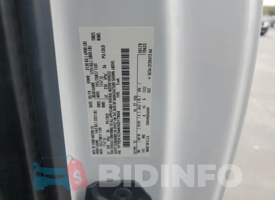 1FTEX1C54KKD17804 Photo# 12