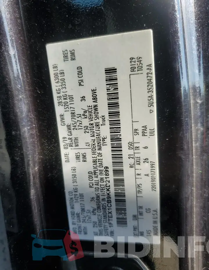1FTEX1CB9KKD21899 Photo# 12