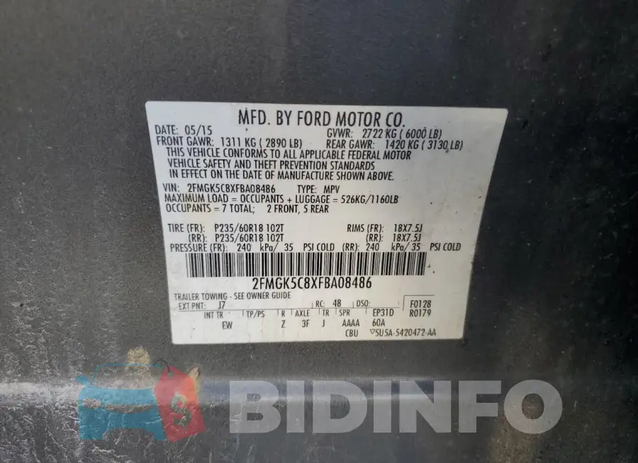 2FMGK5C8XFBA08486 Photo# 13