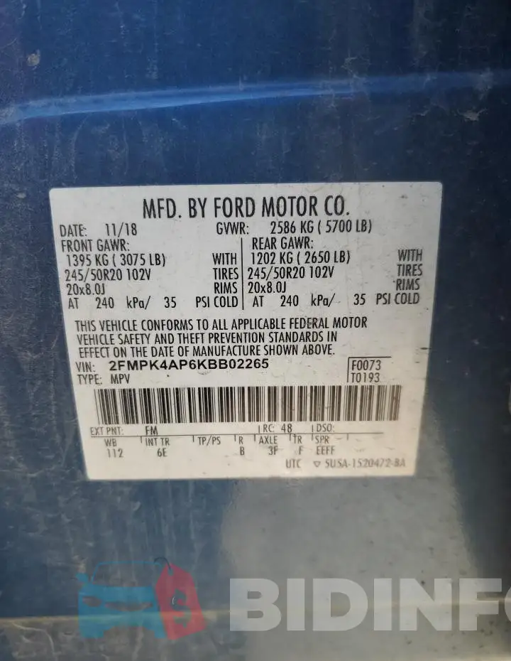 2FMPK4AP6KBB02265 Photo# 14