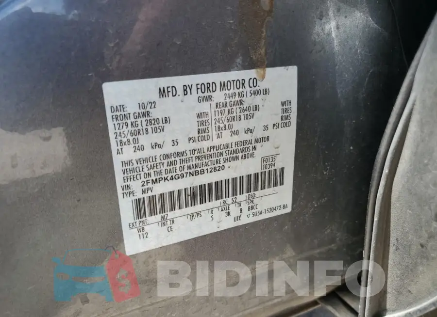 2FMPK4G97NBB12820 Photo# 13