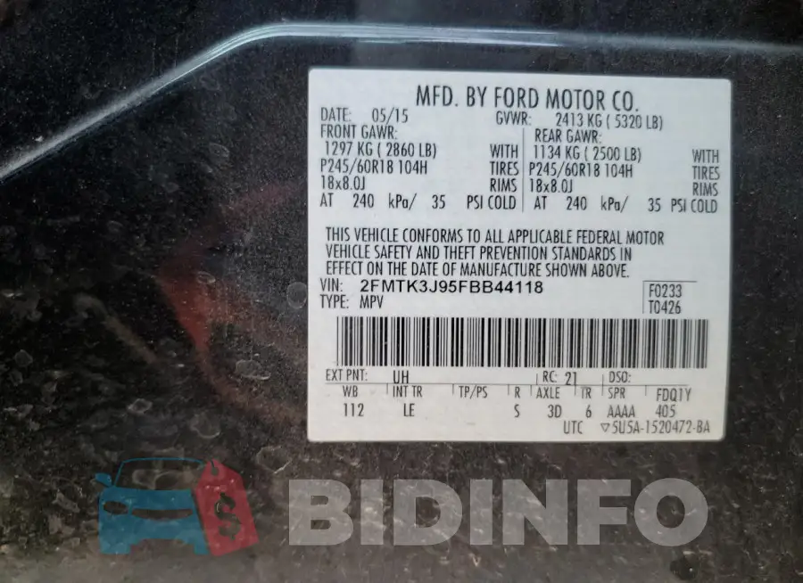 2FMTK3J95FBB44118 Photo# 13