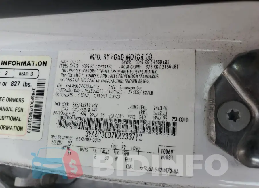 3FA6P0CD7KR233712 Photo# 12
