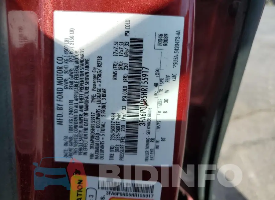 3FA6P0HD5HR155917 Photo# 13