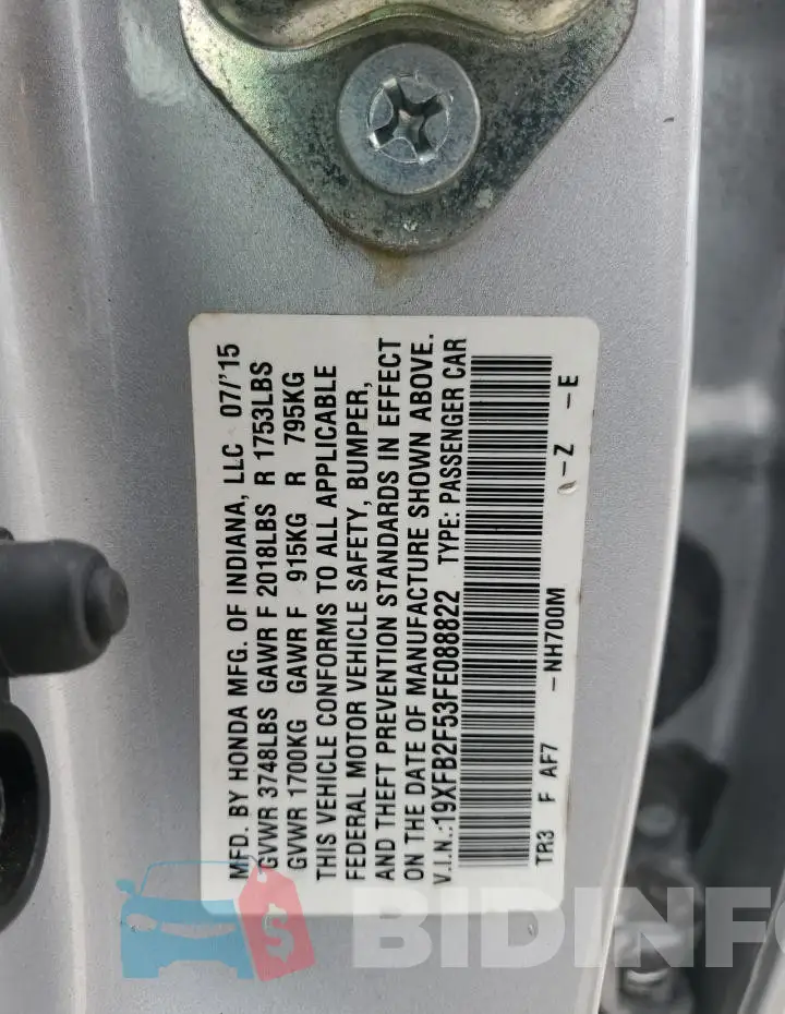 19XFB2F53FE088822 Photo# 12
