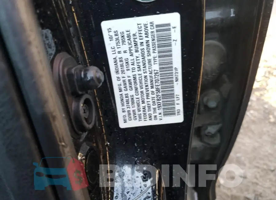 19XFB2F58FE707267 Photo# 13