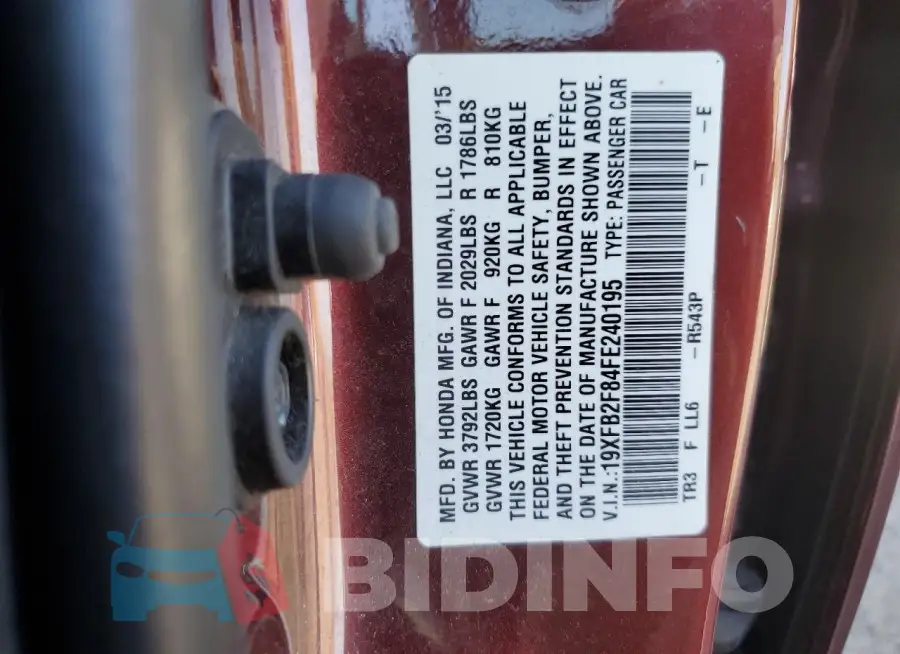 19XFB2F84FE240195 Photo# 12