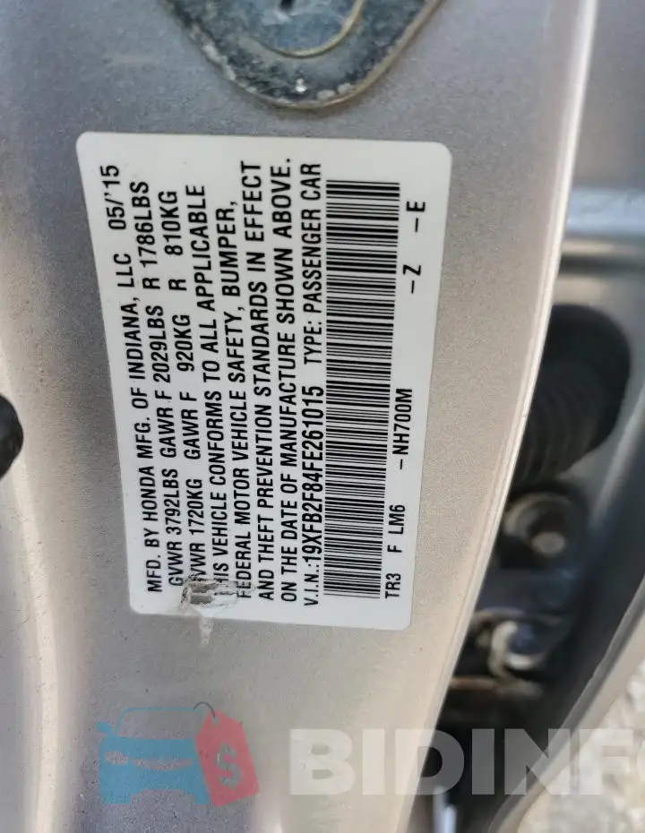 19XFB2F84FE261015 Photo# 12