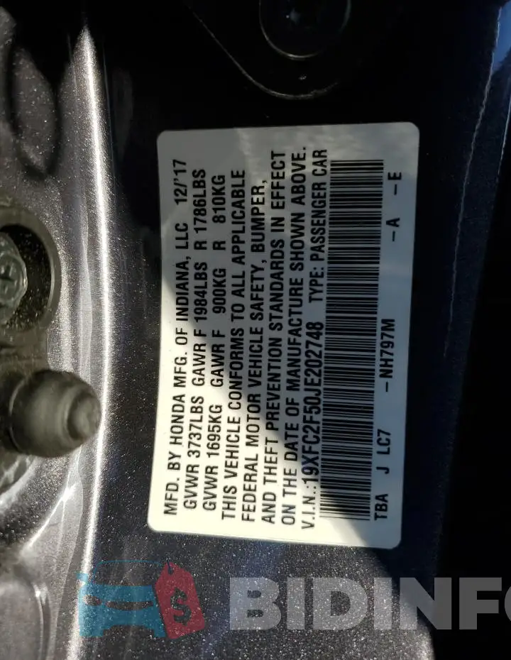 19XFC2F50JE202748 Photo# 12