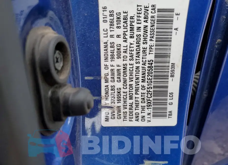 19XFC2F51GE205845 Photo# 12