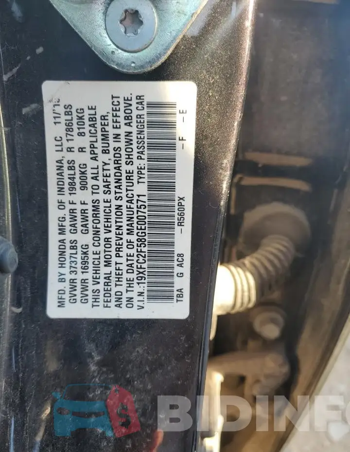 19XFC2F58GE007571 Photo# 13
