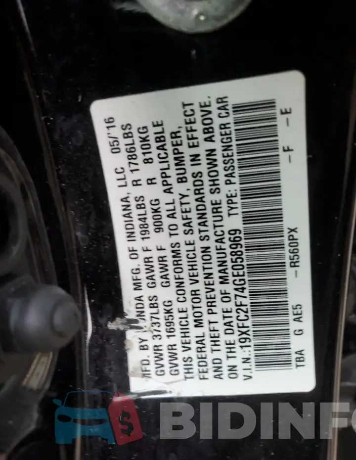 19XFC2F74GE058969 Photo# 12