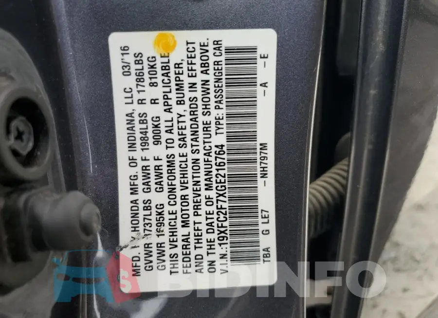 19XFC2F7XGE216764 Photo# 12
