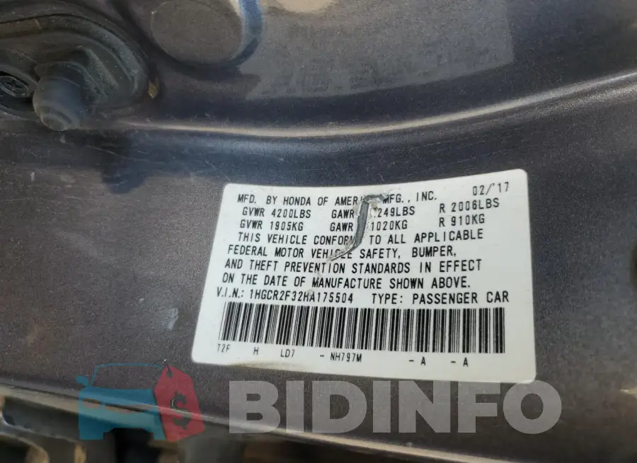 1HGCR2F32HA175504 Photo# 13