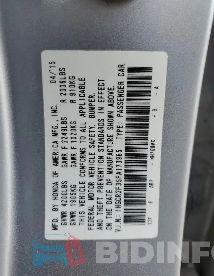 1HGCR2F35FA173985 Photo# 12