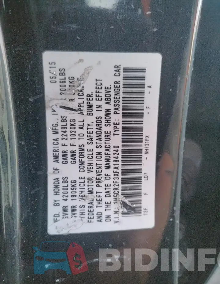 1HGCR2F3XFA184240 Photo# 12