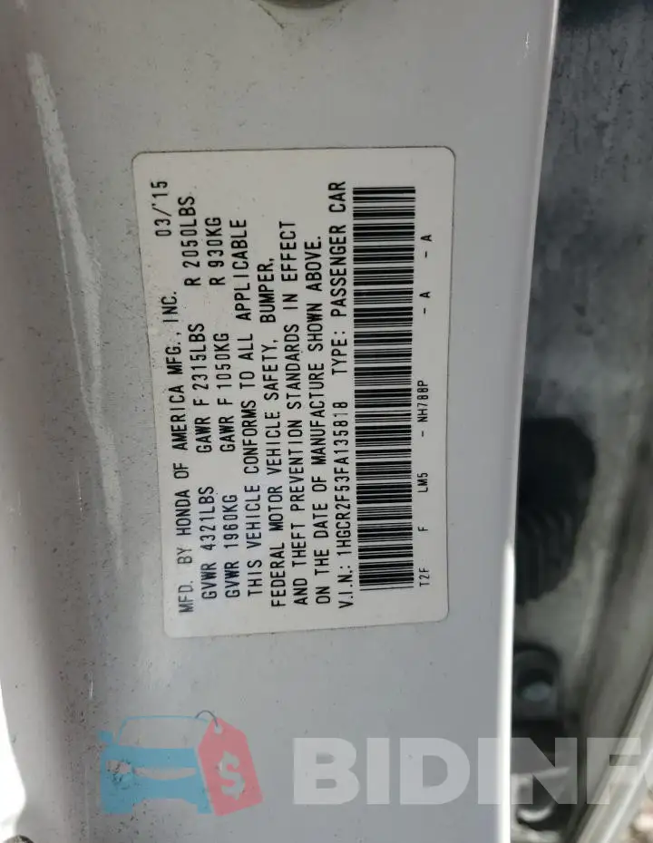 1HGCR2F53FA135818 Photo# 12