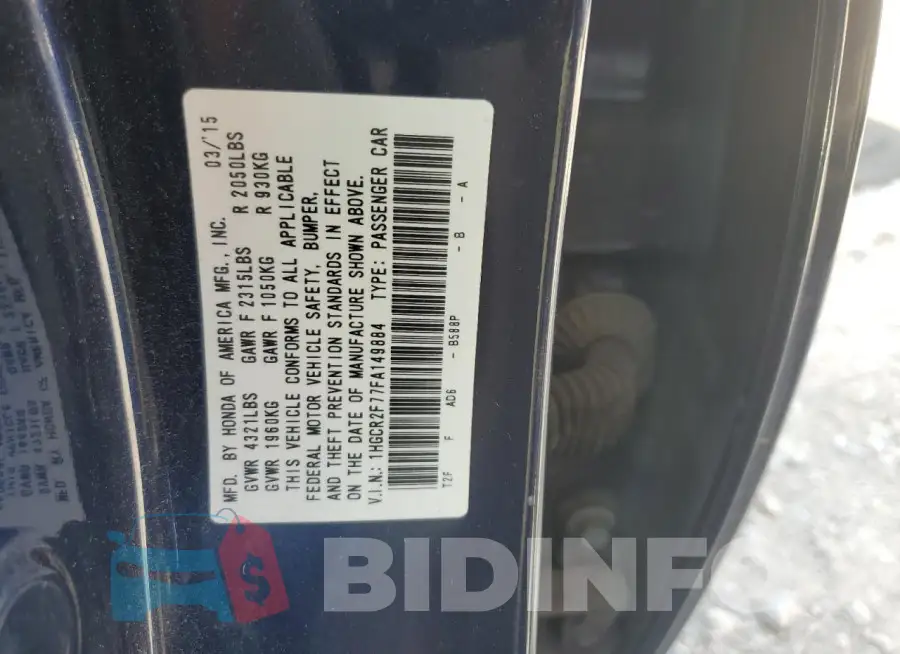 1HGCR2F77FA149884 Photo# 12