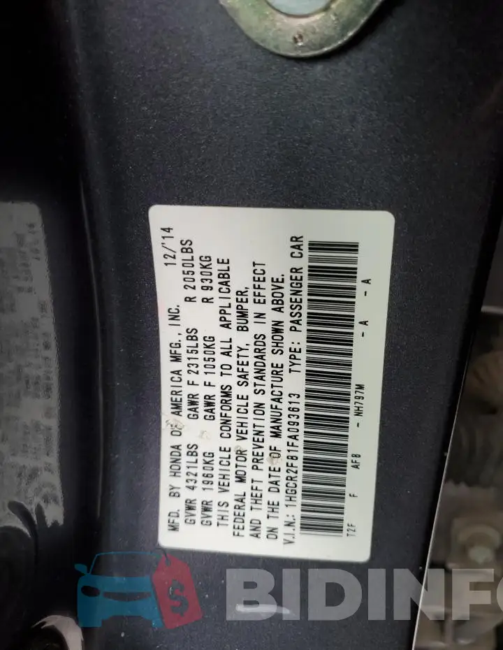 1HGCR2F81FA093613 Photo# 12