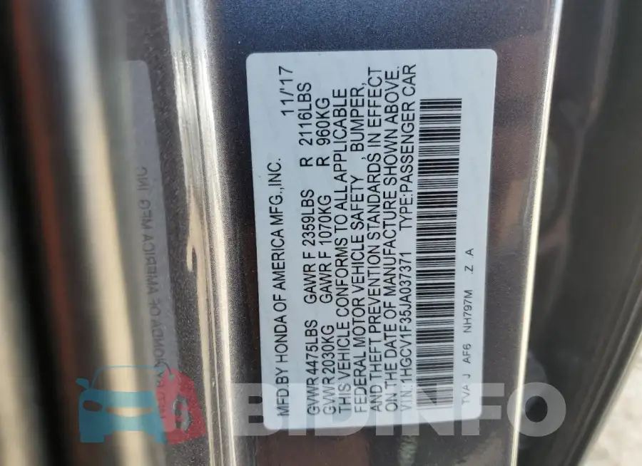 1HGCV1F35JA037371 Photo# 12