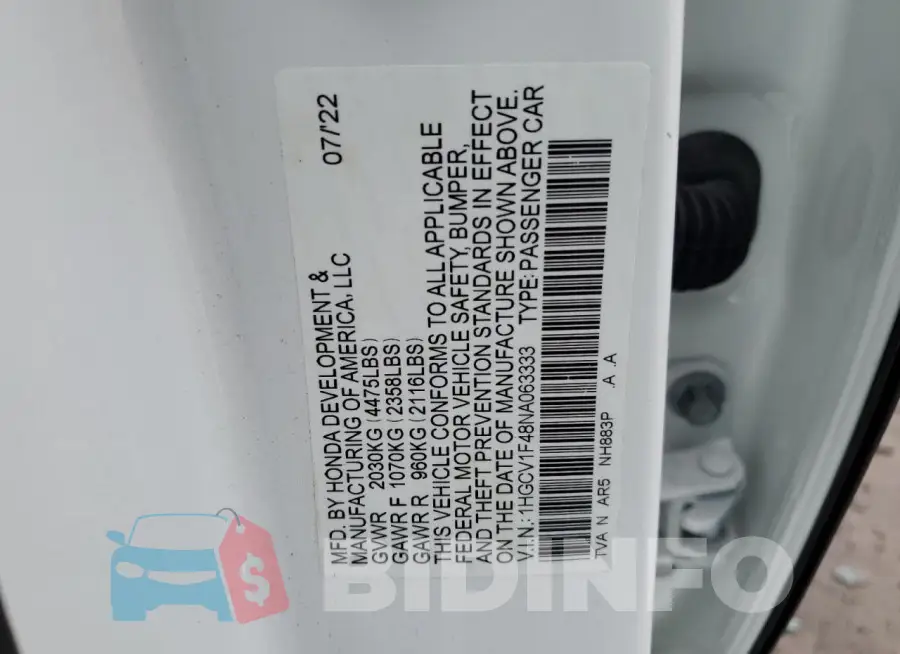 1HGCV1F48NA063333 Photo# 12