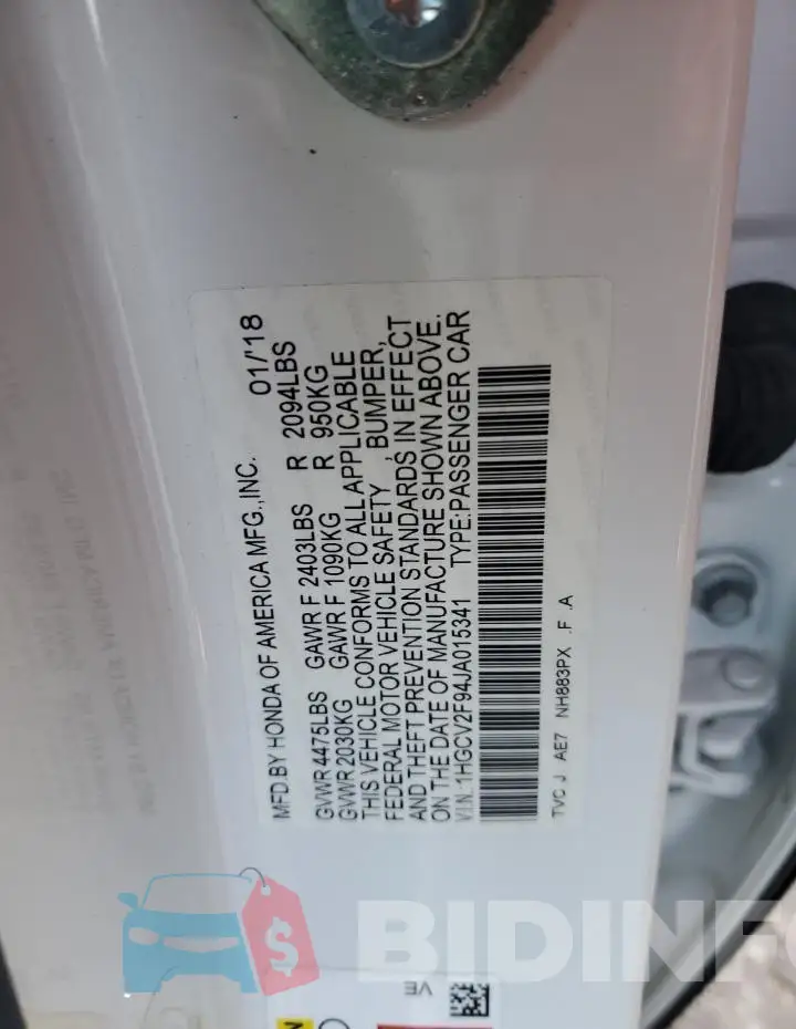 1HGCV2F94JA015341 Photo# 13