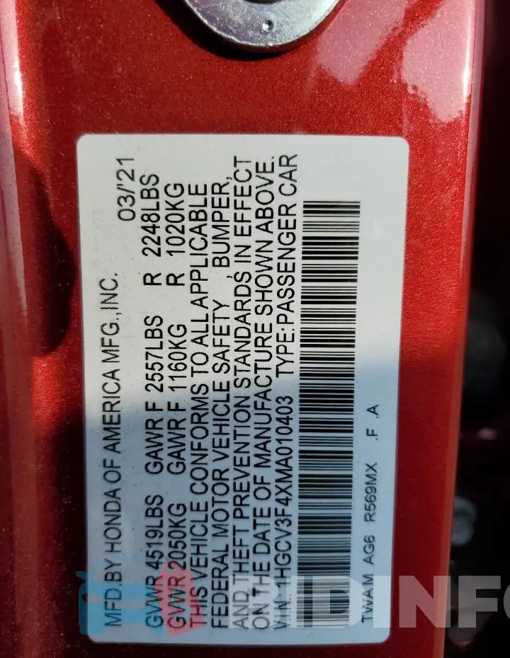 1HGCV3F4XMA010403 Photo# 13